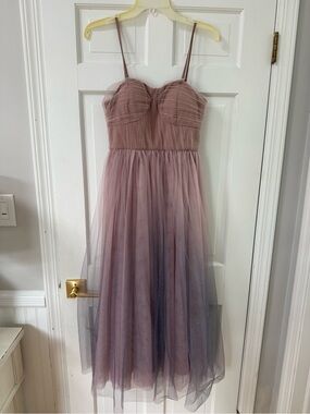 Dusky Rose Pink Tulle Midi Dress